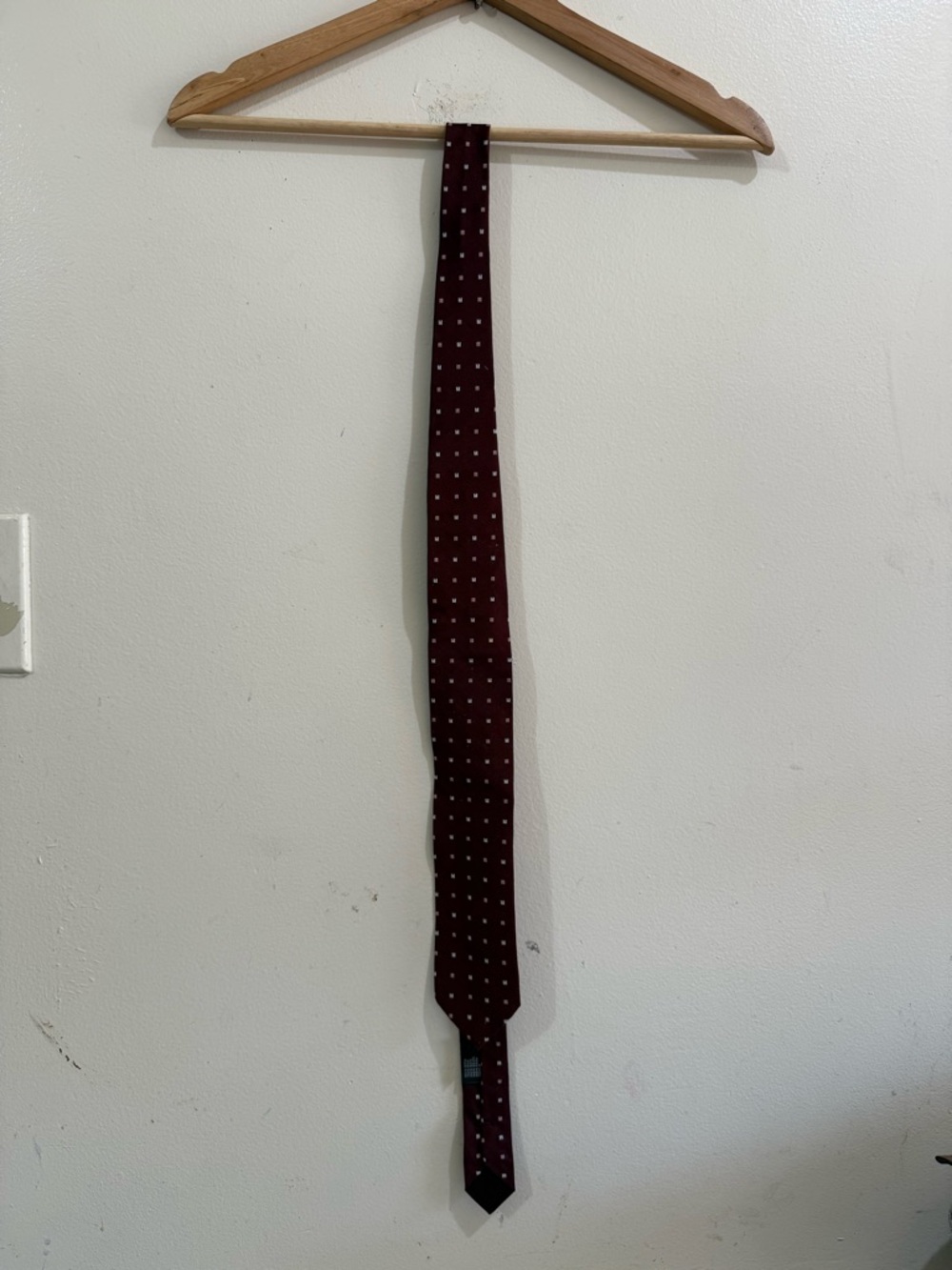 Prada Maroon Silk Tie with White Square Dots